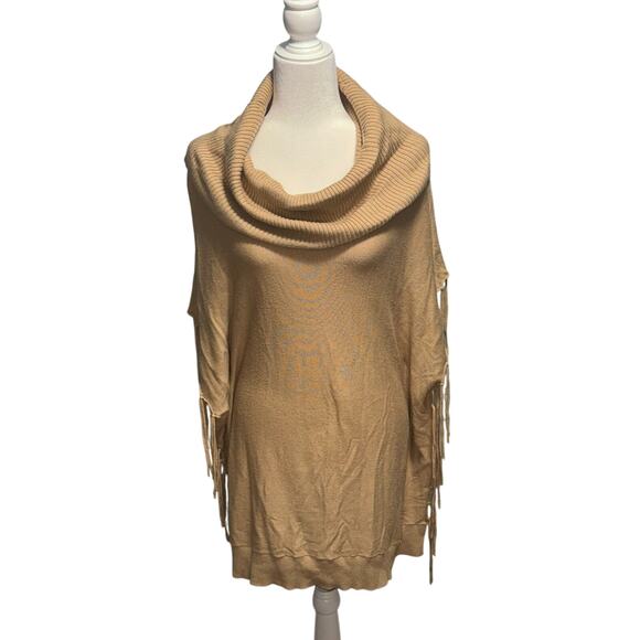 Michael Kors Women M Tunic Sweater Poncho Cowl Neck Fringe Essential Layer Cozy - Picture 1 of 9